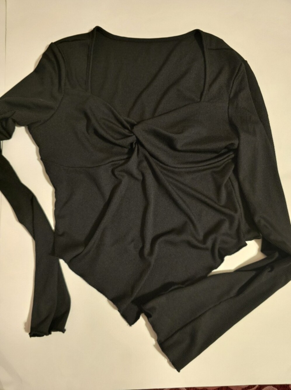 Black Twist-Front Long Sleeve Women's Top